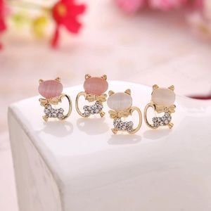 White Kitty ♡ White Rhinestone Stud Earrings